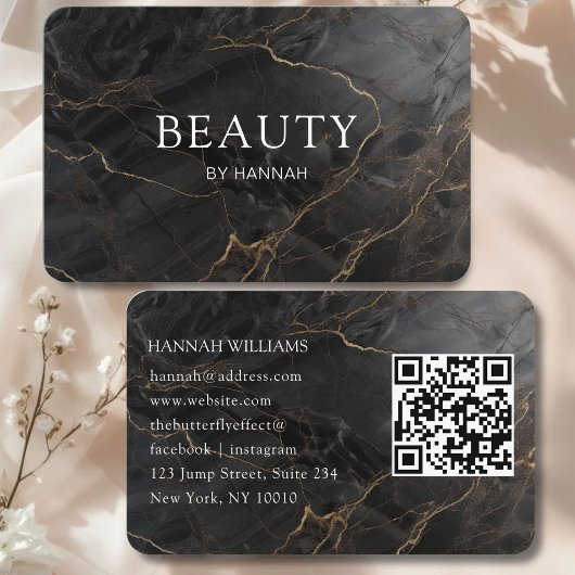 Elegant Marble Black-Gold Salon QR Code Visitenkarte