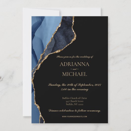 Elegant Marble Blue Agate Hochzeit Einladung (Vorderseite)