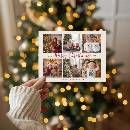 Elegant Marble Christmas Photo Collage Feiertagspostkarte