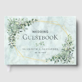 Elegant Marble Eucalyptus Geometric Wedding Gästebuch