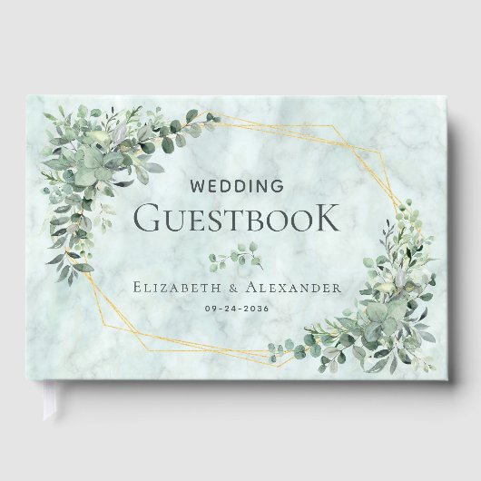 Elegant Marble Eucalyptus Geometric Wedding Gästebuch (Vorderseite)