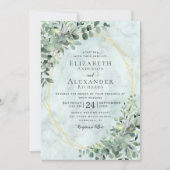 Elegant Marble Eucalyptus Greenerity Gold Wedding Einladung (Vorderseite)