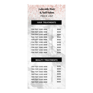 Elegant Marble Glitter Salon Price list Services Werbekarte