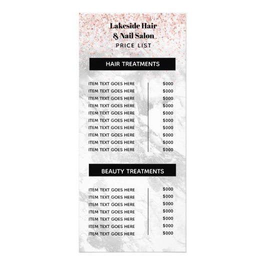 Elegant Marble Glitter Salon Price list Services Werbekarte (Vorne)