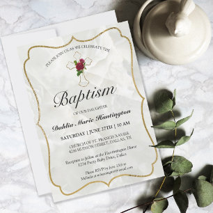 Elegant Marble Gold Baby Girls Baptism Einladung