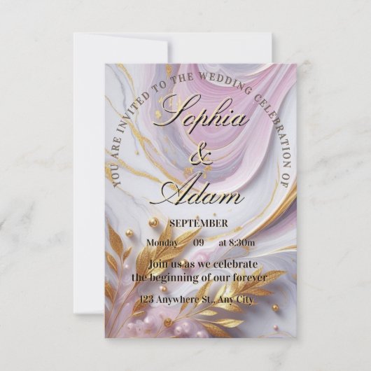Elegant Marble & Gold Wedding Invitation Einladung (Vorderseite)