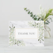 Elegant Marble Green Blätter Vielen Dank Dankeskarte (Stehend Vorderseite)