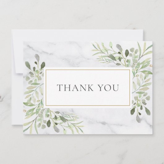 Elegant Marble Green Blätter Vielen Dank Dankeskarte (Vorderseite)