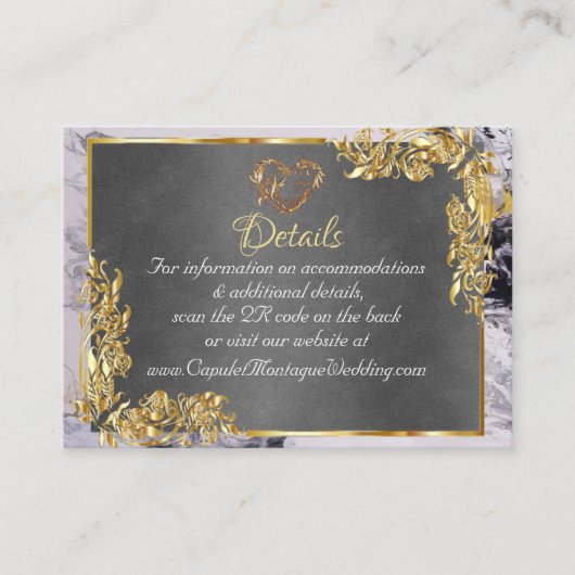Elegant Marble, Grey, Gold Frame, Gold Heart Begleitkarte (Vorderseite)