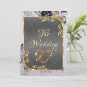 Elegant Marble, Grey, Gold Frame, Gold Heart Einladung (Stehend Vorderseite)