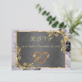 Elegant Marble, Grey, Gold Frame, Gold Heart RSVP Karte (Stehend Vorderseite)