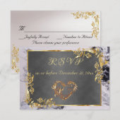 Elegant Marble, Grey, Gold Frame, Gold Heart RSVP Karte (Vorne/Hinten)