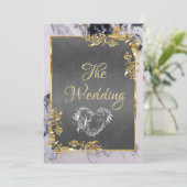 Elegant Marble, Grey, Gold Frame, Silver Heart Einladung (Stehend Vorderseite)