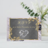 Elegant Marble, Grey, Gold Frame, Silver Heart RSVP Karte (Stehend Vorderseite)