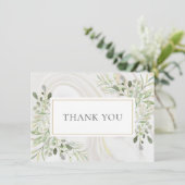 Elegant Marble Swirl Grüne Blätter Vielen Dank Dankeskarte (Stehend Vorderseite)