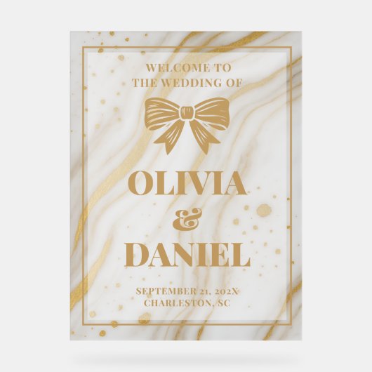 Elegant Marble Texture Welcome with Gold Acrylschild (Vorderseite)