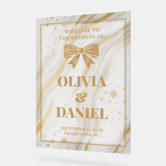 Elegant Marble Texture Welcome with Gold Acrylschild (Winkel)