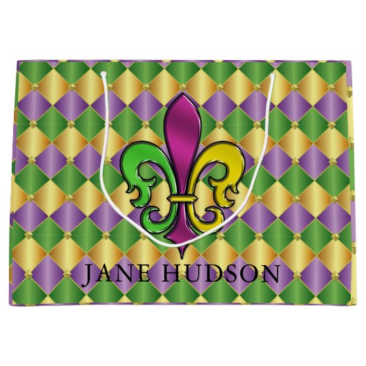 Elegant Mardi Gras Lilie Design Geschenktasche Große Geschenktüte (Vorderseite)