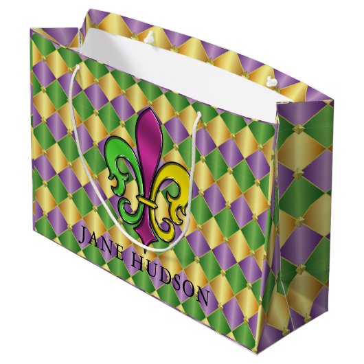 Elegant Mardi Gras Lilie Design Geschenktasche Große Geschenktüte (Rückseite Schrägansicht)