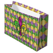 Elegant Mardi Gras Lilie Design Geschenktasche Große Geschenktüte (Vorderseite Schrägansicht)