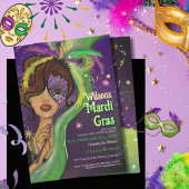 Elegant Mardi Gras Masquerade Hand-drawn Portrait Einladung