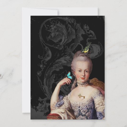 Elegant Marie Antoinette auf schwarz Französisch i Einladung (Rückseite)