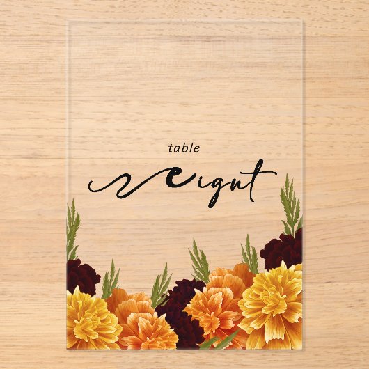 Elegant   "MARIGOLD" Floral  Acrylic Table Number Acryleinladungen (Vorderseite)
