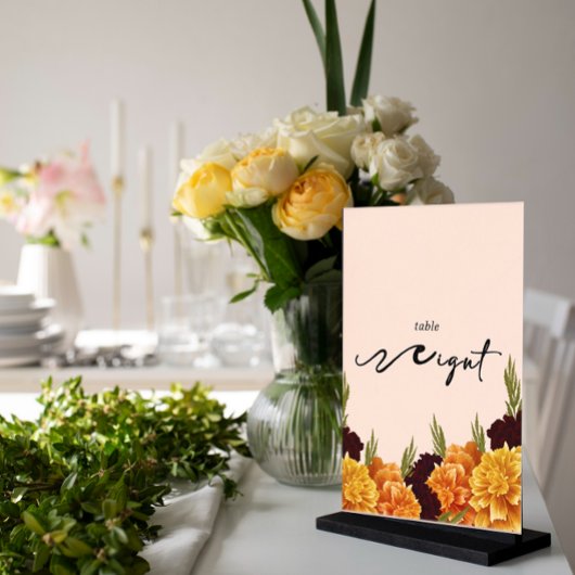 Elegant "MARIGOLD" Floral Acrylic Table Number Acryleinladungen