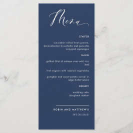 Elegant Marine Blue Calligraphy Wedding Menu Menükarte