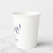 Elegant Marine Blue Cheers Custom Script Hochzeit Pappbecher (Links)