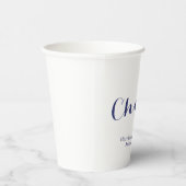 Elegant Marine Blue Cheers Custom Script Hochzeit Pappbecher (Rechts)