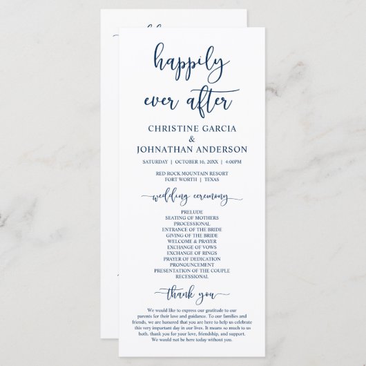 Elegant Marine Blue, Unsere Hochzeitsfeier Programm (Vorne/Hinten)