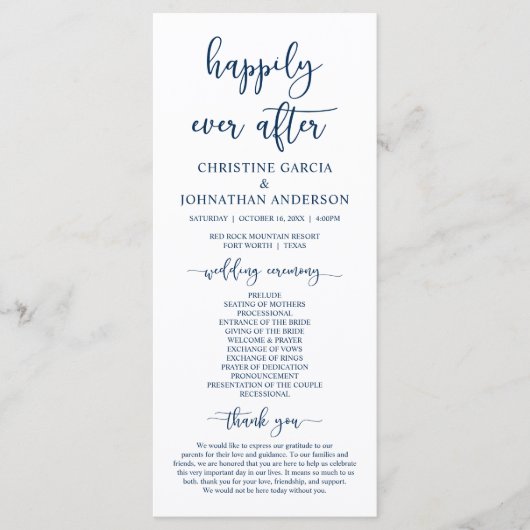 Elegant Marine Blue, Unsere Hochzeitsfeier Programm (Vorderseite)