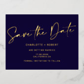 Elegant Marine Hochzeit speichern Sie das Datums-S Folie Einladungspostkarte (Vorderseite)