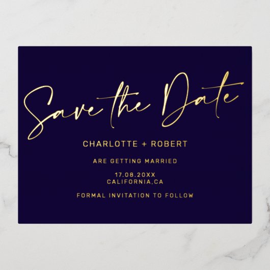 Elegant Marine Hochzeit speichern Sie das Datums-S Folie Einladungspostkarte (Vorderseite)