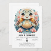 Elegant Marine Turtle Girl Birthday Einladung (Vorne/Hinten)