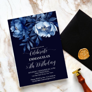 Elegant marineblau Geburtstagsgeschenk Einladung