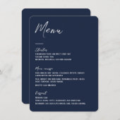 Elegant marineblau Menü Karte (Vorne/Hinten)