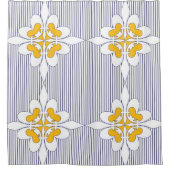 Elegant, marineblau, Streifen, Senfgelb, weiß Duschvorhang (Vorderseite)