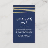 Elegant marineblau und gold gestreifte Folie geome Visitenkarte (Rückseite)