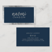 Elegant marineblau und silber modern minimalistisc visitenkarte (Vorne/Hinten)