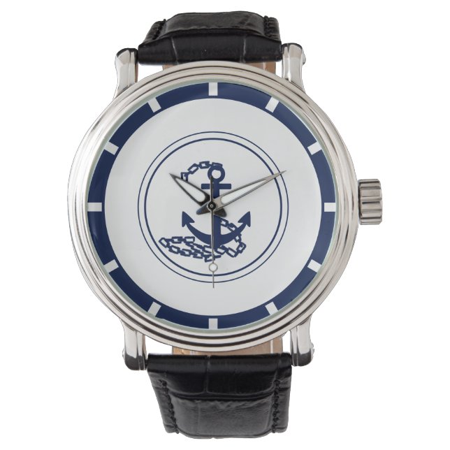 Elegant Maritime Style Blue Anchor Class Armbanduhr (Vorderseite)