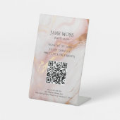 Elegant, Marmor-Rose-Gold, Salon, QR-Code Sockelschild (Vorderseite)