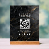 Elegant, Marmor-Schwarz-Gold, Salon, QR-Code Revie Acrylschild (Neutral)