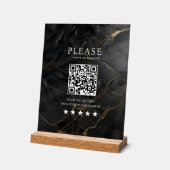 Elegant, Marmor-Schwarz-Gold, Salon, QR-Code Revie Acrylschild (Winkel)
