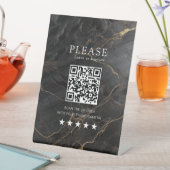 Elegant, Marmor-Schwarz-Gold, Salon, QR-Code Revie Sockelschild (In Situ)