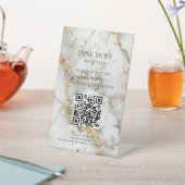 Elegant, Marmor-Weiß-Gold, Salon, QR-Code Sockelschild (In SItu)