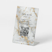 Elegant, Marmor-Weiß-Gold, Salon, QR-Code Sockelschild (Vorderseite)
