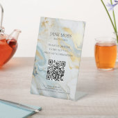 Elegant, Marmorblau-Gold, Salon, QR-Code Sockelschild (In SItu)