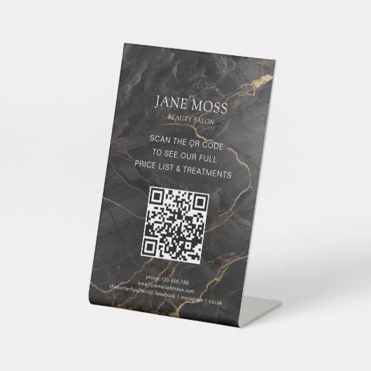 Elegant, Marmorschwarz-Gold, Salon, QR-Code Sockelschild (Vorderseite)